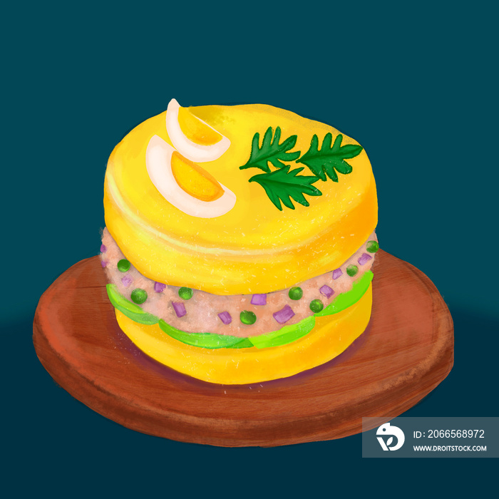 causa limeña peruvian meal illustration