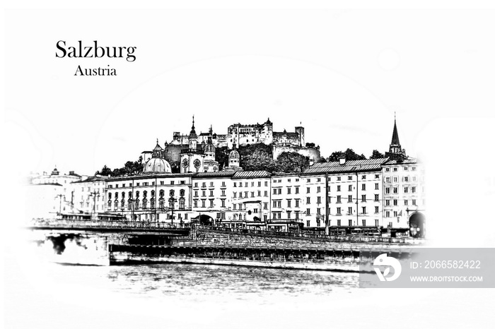 奥地利萨尔茨堡——复古旅行素描。