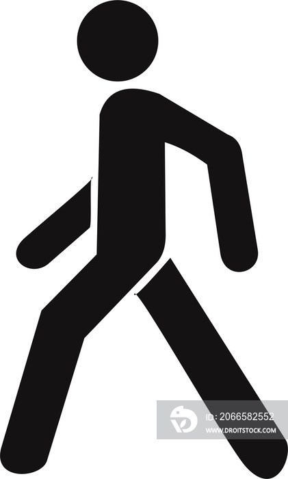 行走矢量图标，白色背景上隔离的平面矢量行走人标志。