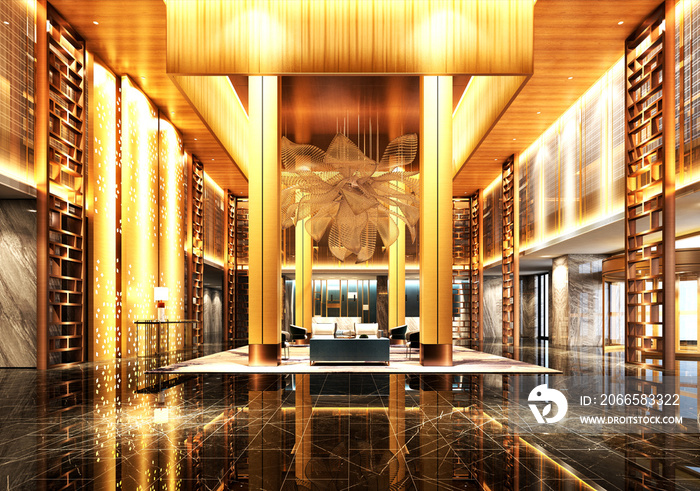 3d render of luxury hotel lobby reception hall