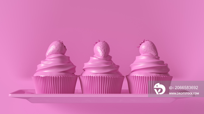 粉色纸杯蛋糕三维插图