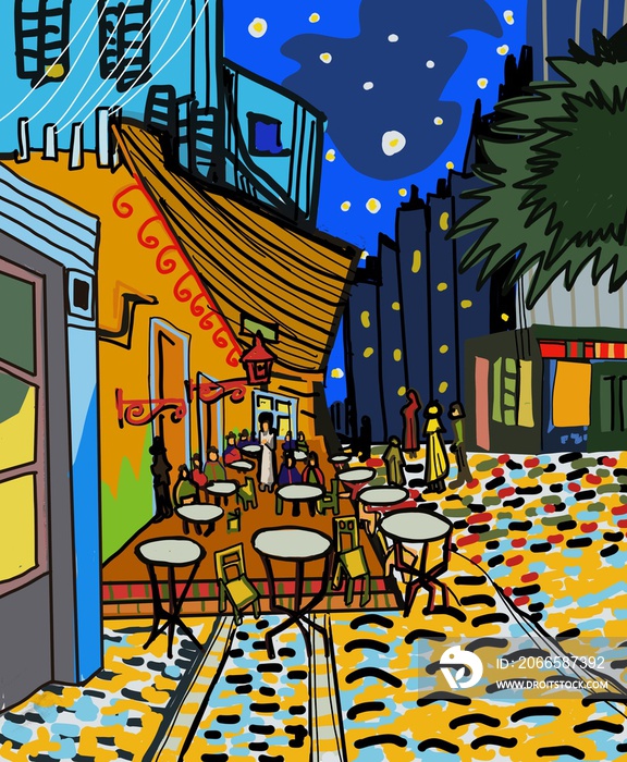 illustrazione di Terrazza del caffè la sera dipinto quadro di van gogh