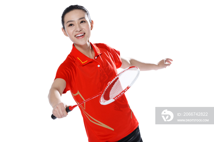 女运动员打羽毛球