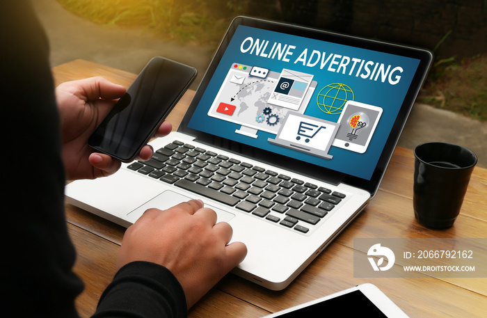 ONLINE ADVERTISING man working on laptop , Online Advertising We