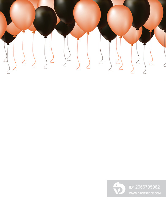 Vertical A4 paper black and orange Halloween celebrate air plastic balloon on transparent background