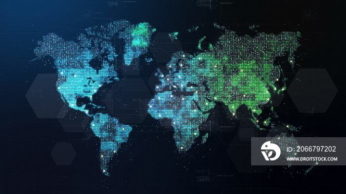 Futuristic global 5G worldwide communication via broadband internet connections between cities aroun