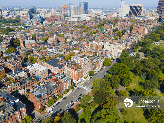 Historic Boston Beacon Hill aerial view, Boston, Massachusetts MA, USA.