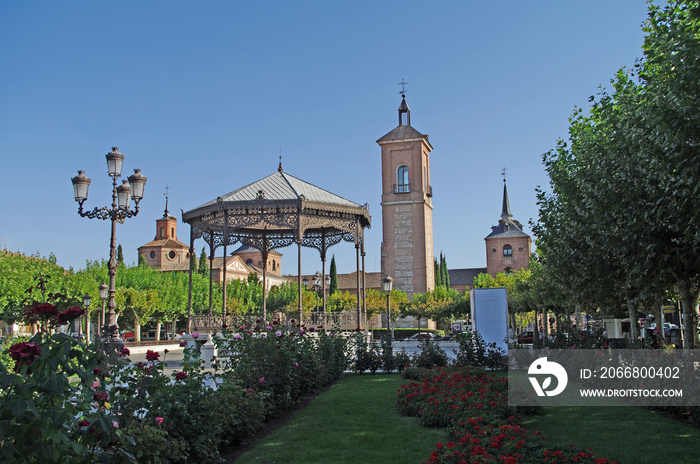 A partial view of the Cervantes Square in Alcalá de Henares in Spain