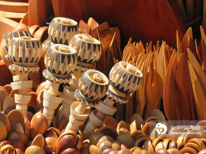 wooden table tools for sale in a traditional Mexican market