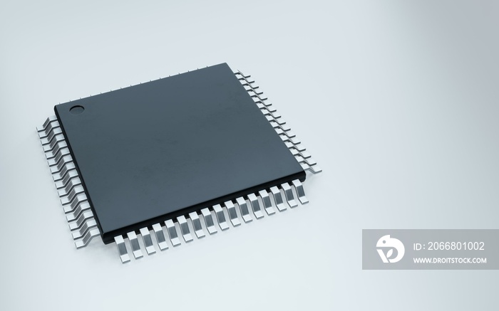 3d render of microchip or semiconductor chip, for computing.