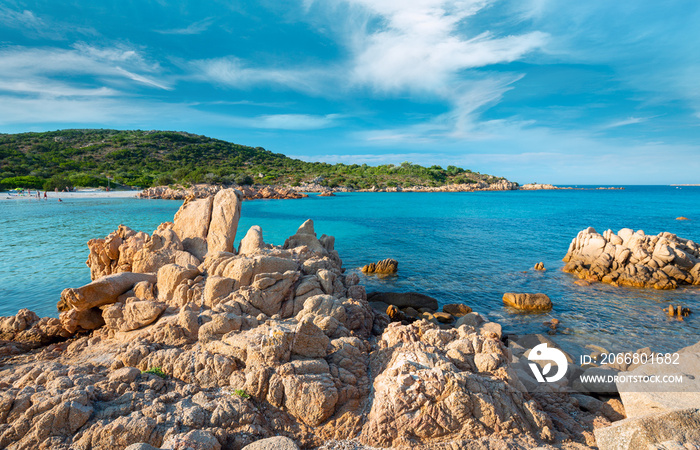 Rocks and sand in Liscia Ruja beach, Costa Smeralda - Sardinia, Arzachena, Italy