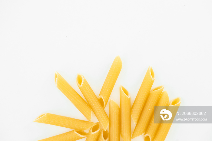 Assortment of shapes of pasta on white background isolated