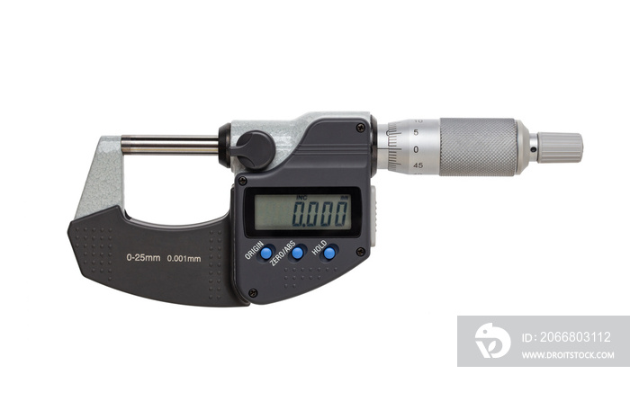 digital micrometer  0-25mm. isolated on white background.