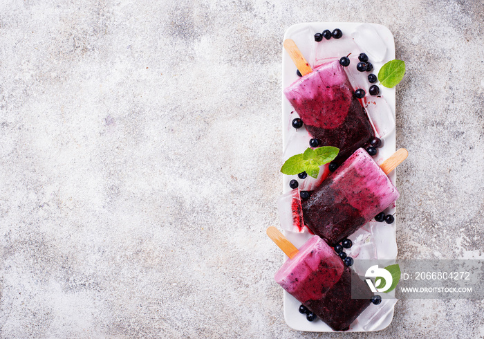 Sweet homemade popsicles with blueberry