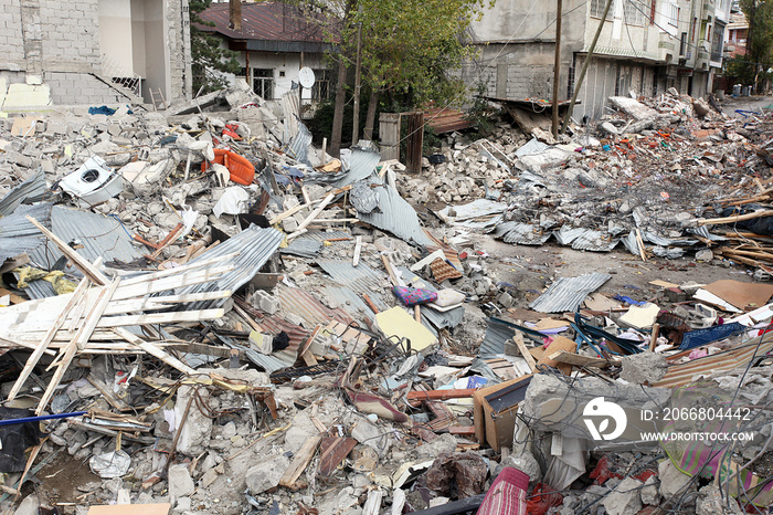 Destroyed city street after Earthquake in Van, Ercis, Turkey. It is 604 killed and 4152 injured in Van-Ercis Earthquake.