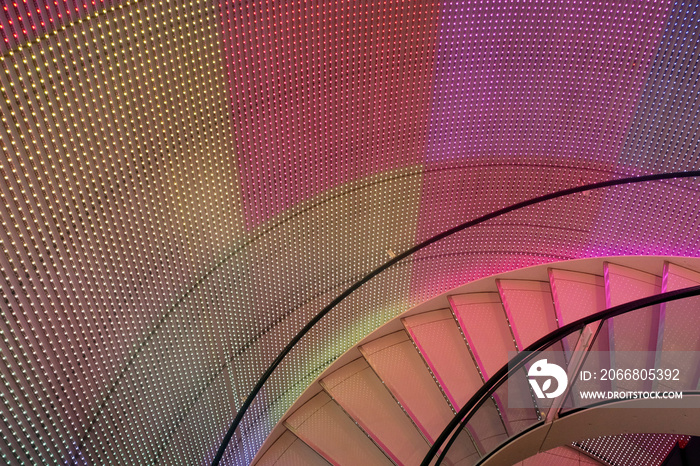 Colorful light bulbs on the wall of Sephora’s store in Paris, France