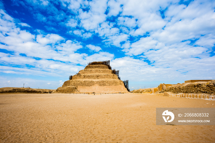 It’s Pyramid of Djoser (Stepped pyramid), an archeological remain in the Saqqara necropolis, Egypt. UNESCO World Heritage