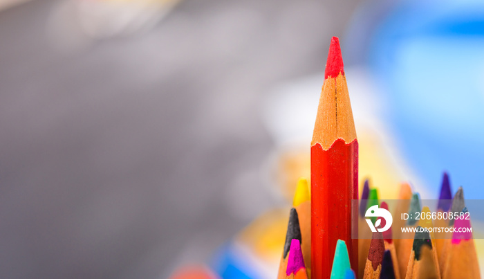 Back to school, Red pencil standing out from crowd