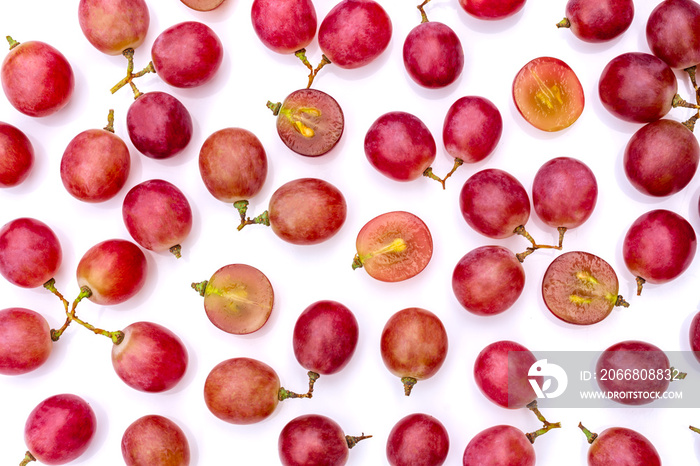 Grapes fruit with half slice pattern texture background. Top view. Flat lay.