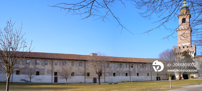 Vigevano, the castle garden wintertime. Color image