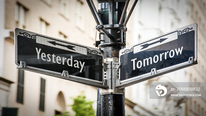 Street Sign to Tomorrow versus Yesterday