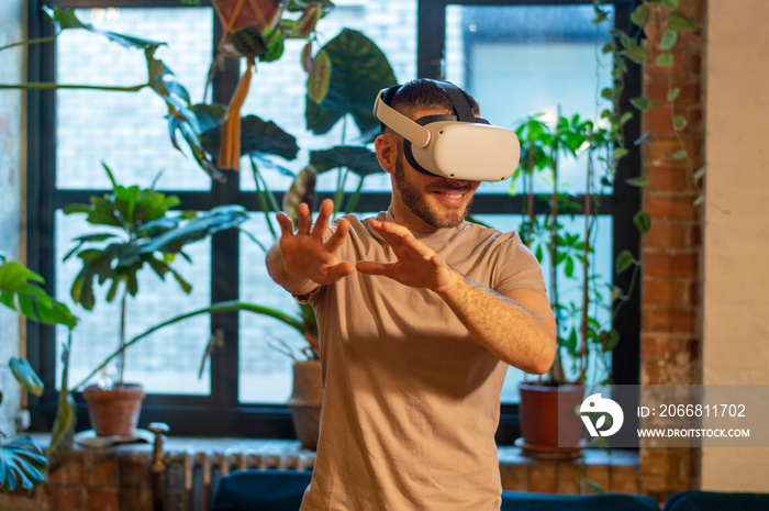 Man using virtual reality headset