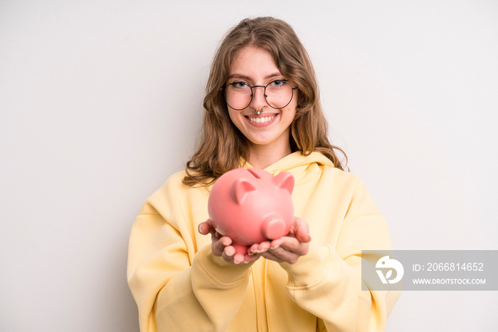 teenager girl. piggy bank and savings concept