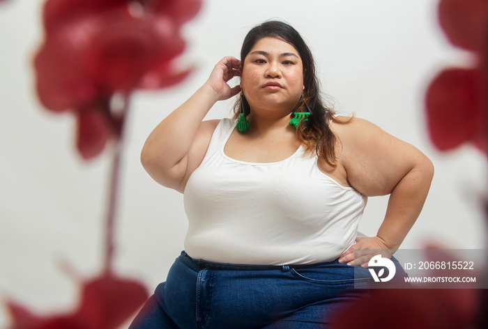 Asian plus size female solo lifestyle studio portrait shot