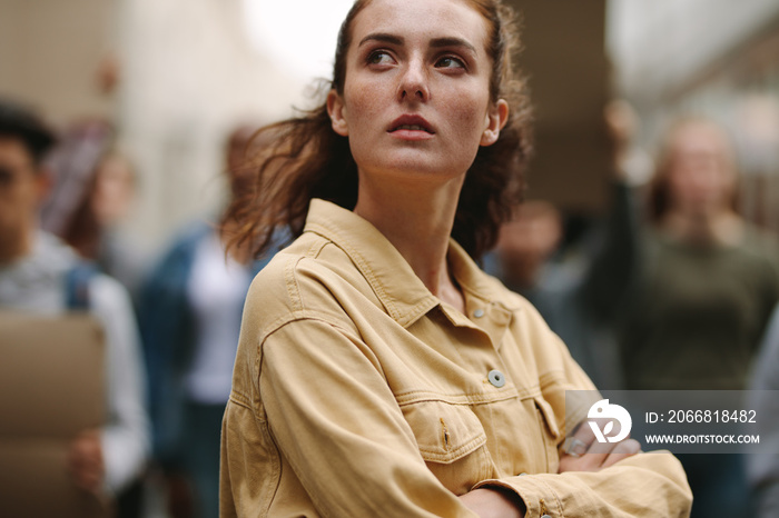 Woman doing silent protest in the city