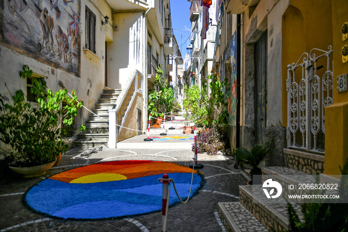 An alley in Diamante, a seaside town in the Calabria region, Italy.