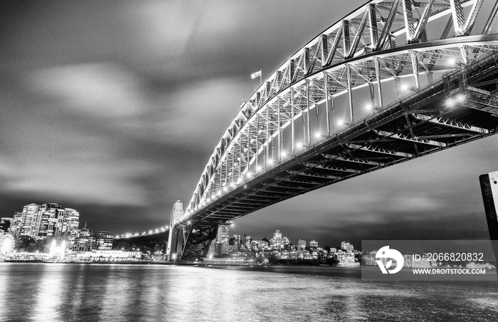 Sydney night skyline in black and white