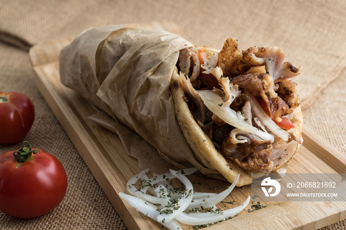 Gyros wrapped in pita bread, a popular street food in Greece