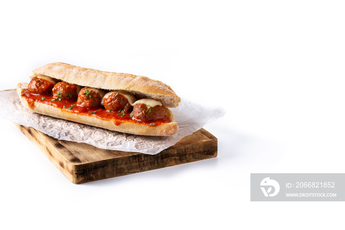 Meatball sub sandwich isolated on white background