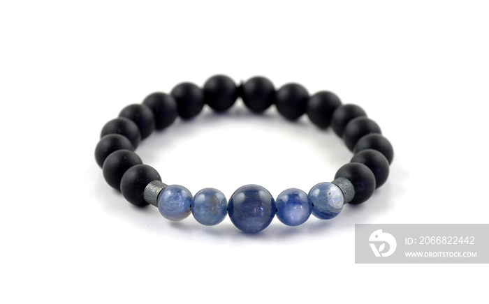 Black onyx and kyanite stone bracelet isolated on white background