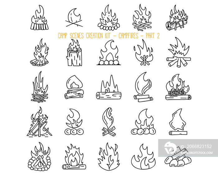 Set of various campfire icons. Part 2