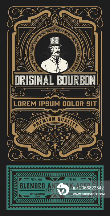 Old label design for Whiskey and Wine label, Restaurant banner, Beer label.  illustration