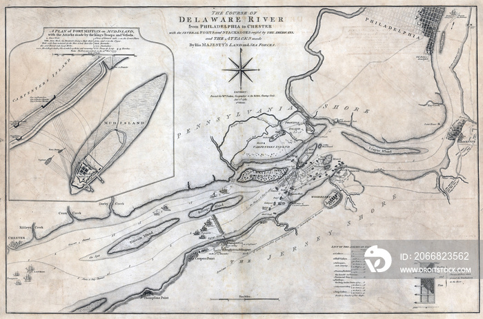 18th-century vintage map of Delaware River