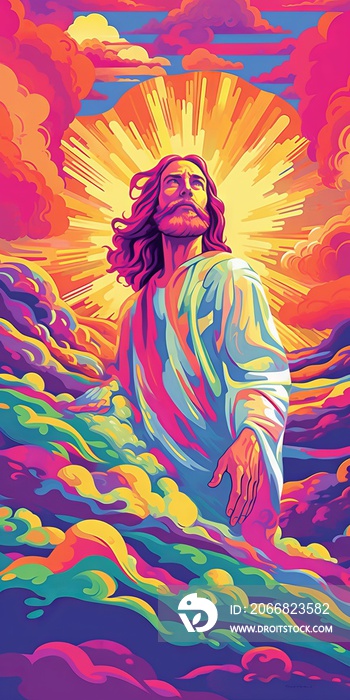 Jesus crossing the sea psychedelic wallpaper