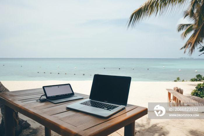 Minimalistic Digital Nomad Backdrop with Laptop and Travel Essentials