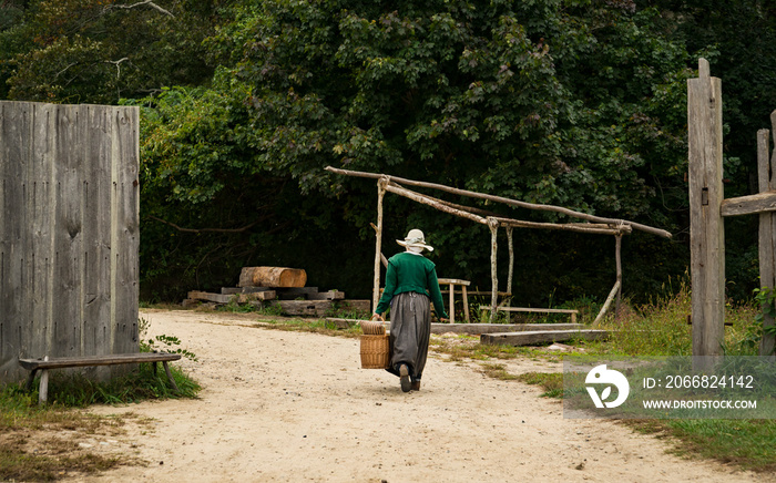 Actors performs at the Pilgrim Homes, Plimoth, Massachusetts