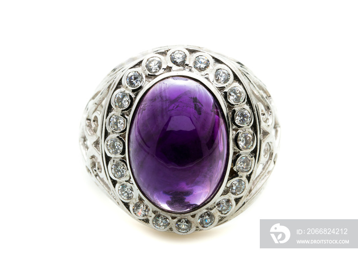 beauty of amethyst ring on white background