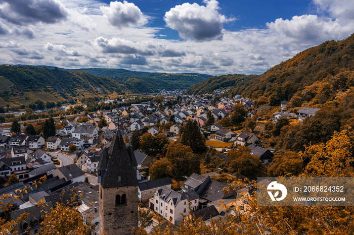 Cityscape of Kobern-Gondorf at the Moselle in autumn