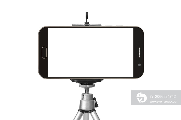 black smart phone with tripod isolated on white