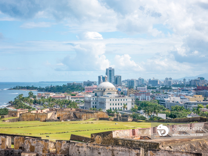 View of The Puerto Rico Capitol and San Juan from the fortification San Cristolbal