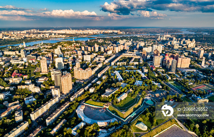 Aerial view of Pechersk, a central neighborhood of Kiev, the capital of Ukraine