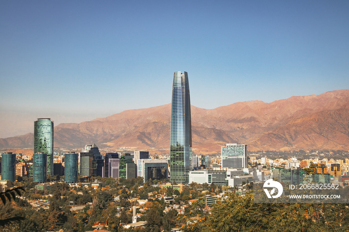 Aaerial view of Santiago skyline with Andes Mountains - Santiago, Chile
