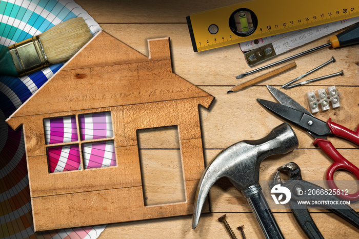 Home Improvement Concept - Work Tools and House