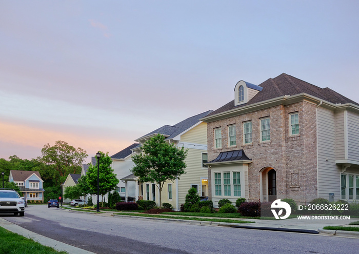 New houses on a quiet street in Raleigh North Carolina