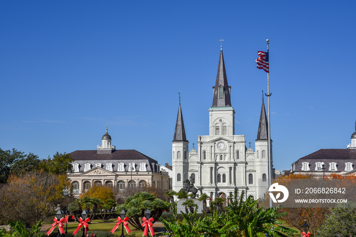 Panorama of Jackson Square on a sunny day