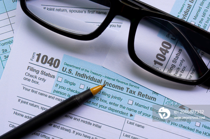 Tax forms 1040. U.S Individual Income Tax Return. Business and tax concept.